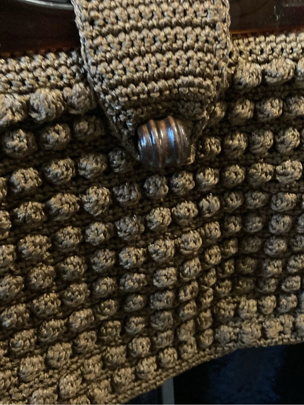 Classic Boho Purse Brown Hand Bag Retro Crochet Handmade Brown Lucite Handles